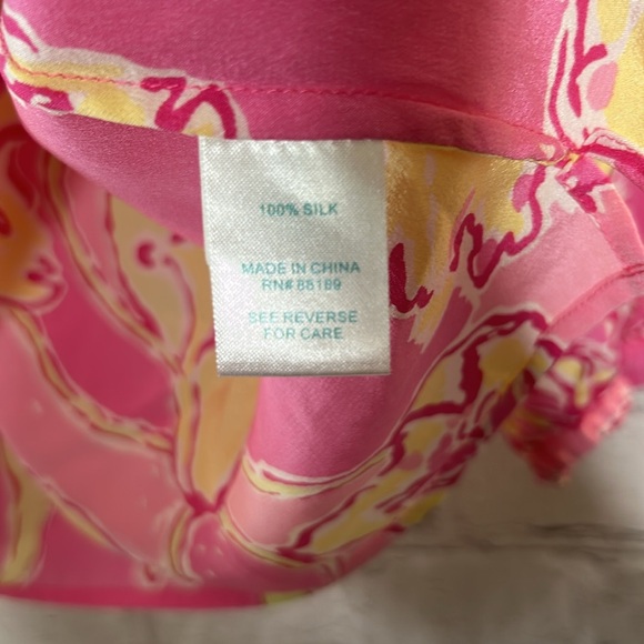 Lilly Pulitzer Pink & Yellow Long Sleeve Silk Top Size Small Excellent Condition - Picture 10 of 15